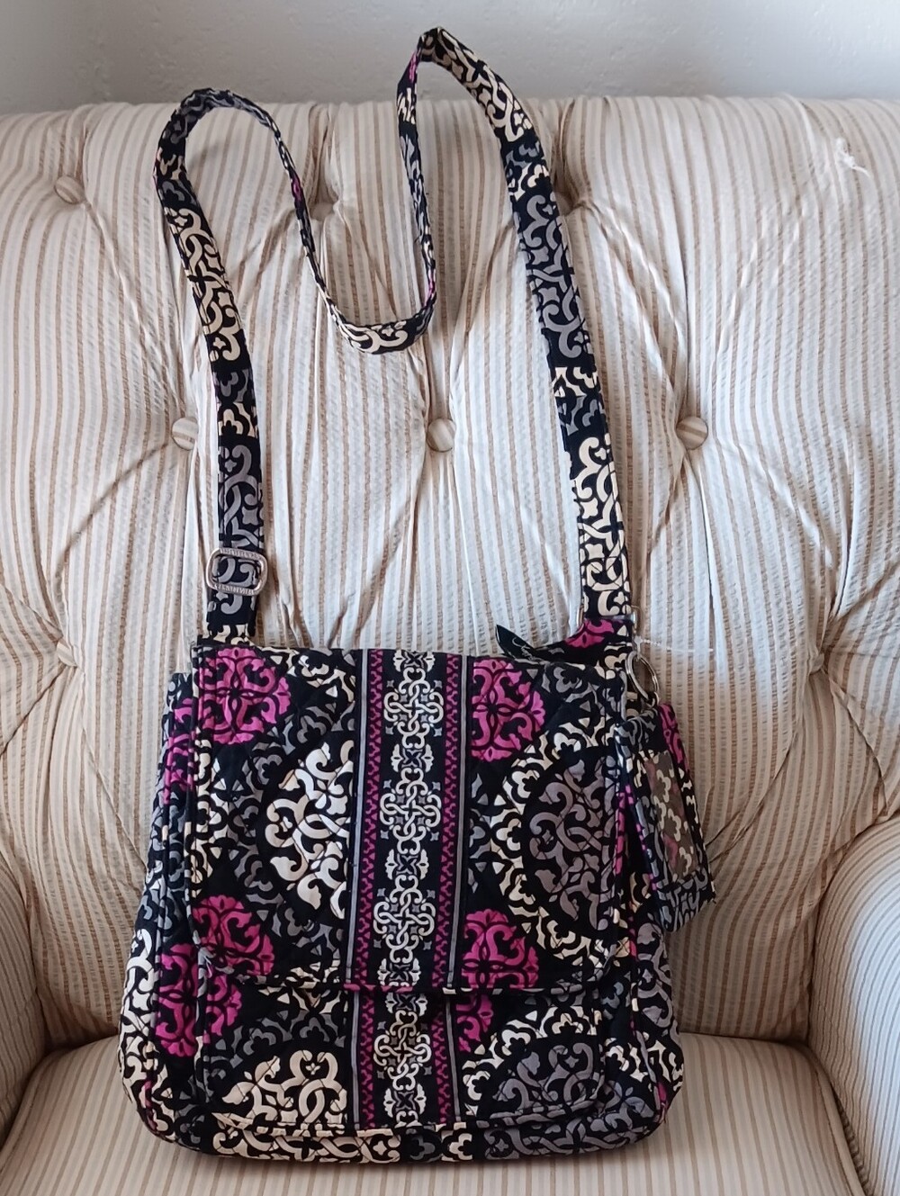 Vera Bradley Floral Canterberry Crossbody Bag - Black, Pink & Cream